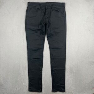 MNML Wax Coated Skinny Jeans Mens 32x31 Black Denim Stretch Biker Punk Goth